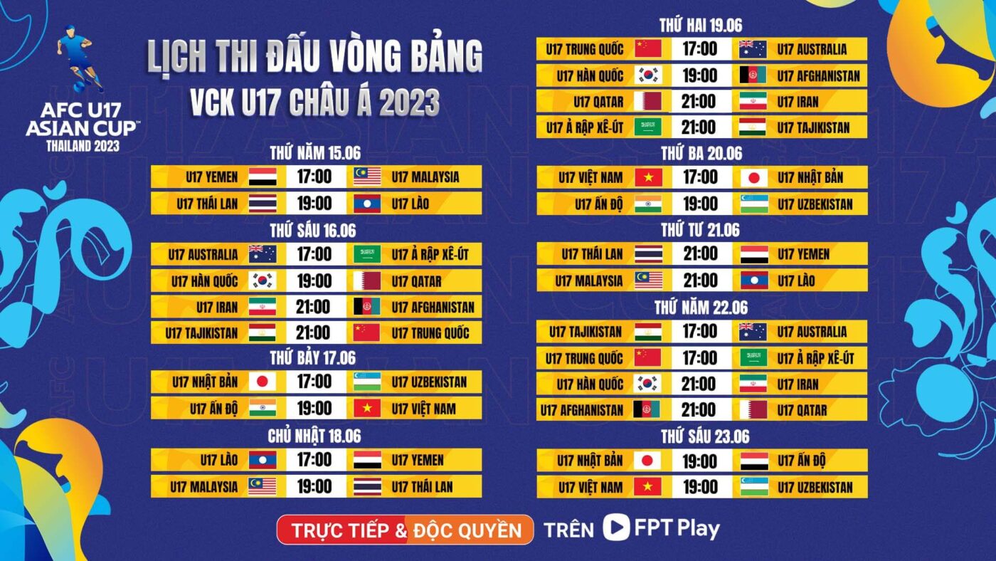 Lịch Thi Đấu VCK U17 Châu Á 2023