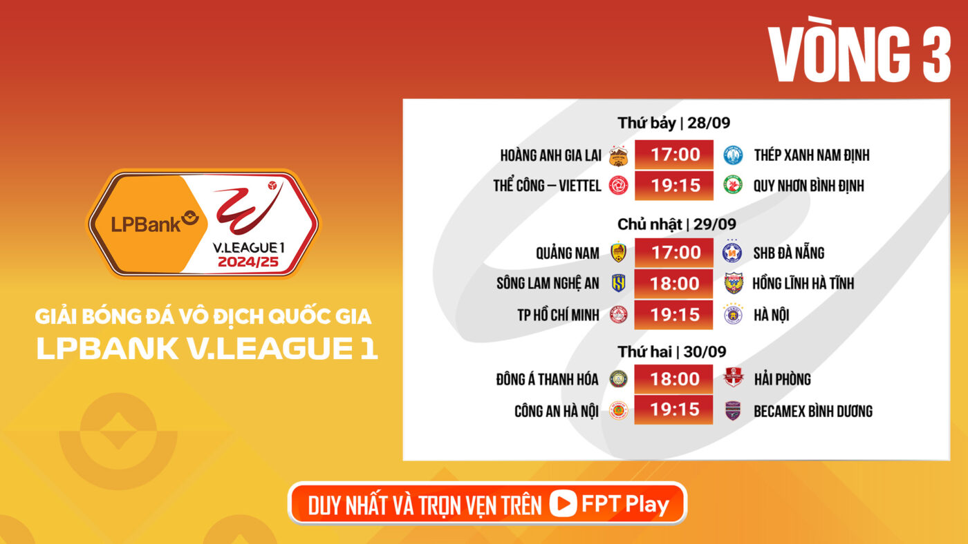 Trực tiếp Vòng 3 LPBank V.League 1-2024/25