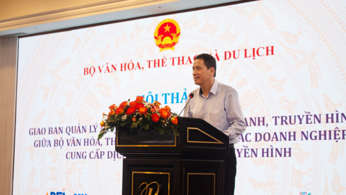 Ông Lê Quang Tự Do, Cục trưởng Cục Phát thanh, Truyền hình và Thông tin điện tử (Bộ VHTTDL), phát biểu khai mạc hội thảo (Ảnh: FPT Play)